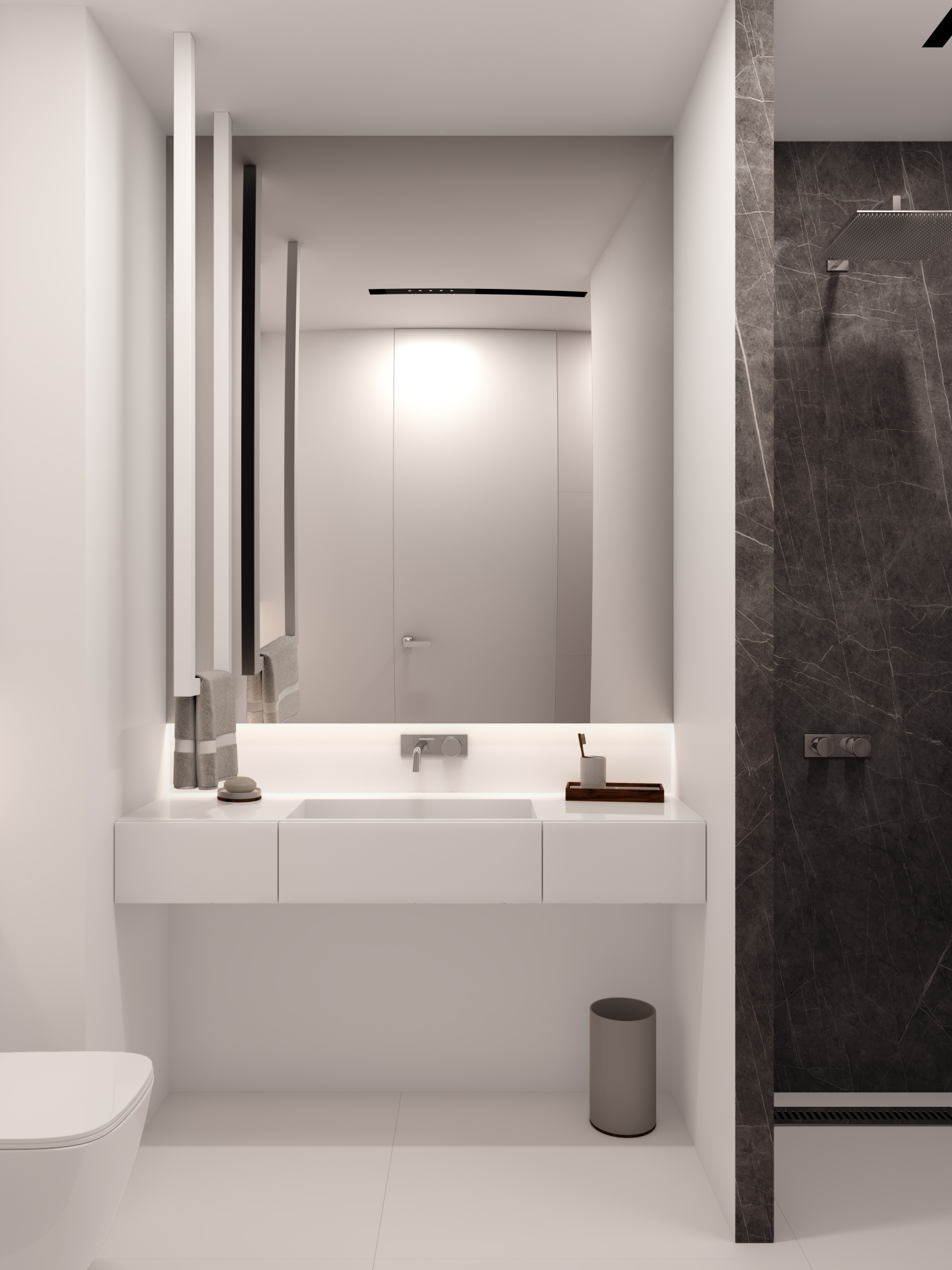 biała łazienka w mieszkaniu pod klucz